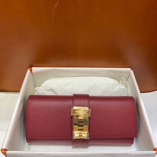 Hermes H Medor Swift Leather Clutch 37566 Burgund & Gold-Hardware