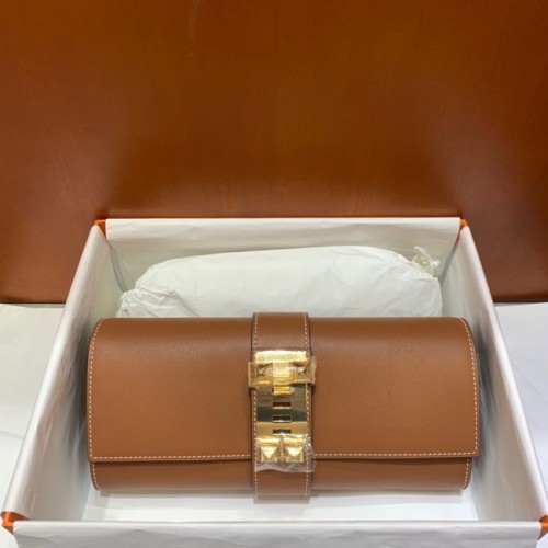 Hermes H Medor Swift Leather Clutch 37566 braun & goldene Hardware