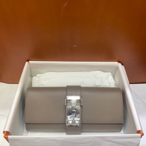 Hermes H Medor Swift Leather Clutch 37566 grau & silberne Hardware