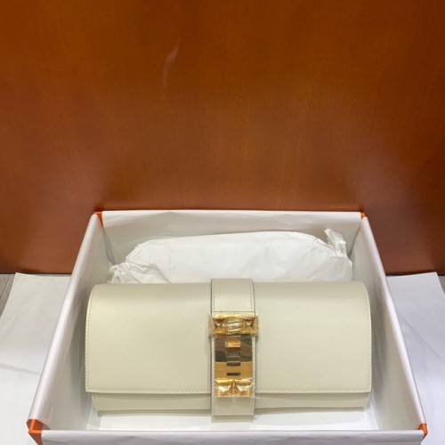 Hermes H Medor Swift Leather Clutch 37566 Weiß & Gold-Hardware