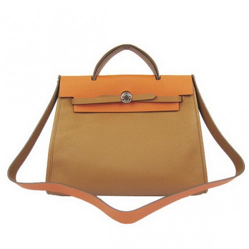 Hermes HerBag 33CM Togo Ledertasche Braun & Orange