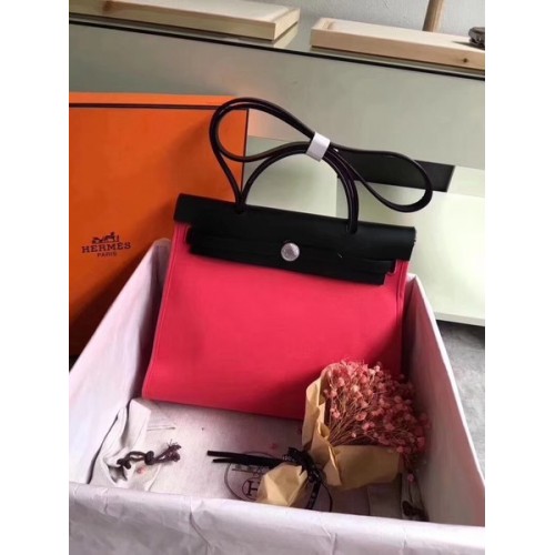 Hermes Herbag 31CM Original Canvas Leder Kalbsleder 45987 Rot&Schwarz