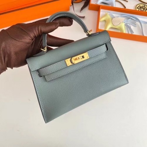 Hermes Kelly 19cm Umhängetaschen Epsom Leather KL19 Gold Hardware Mandelgrün