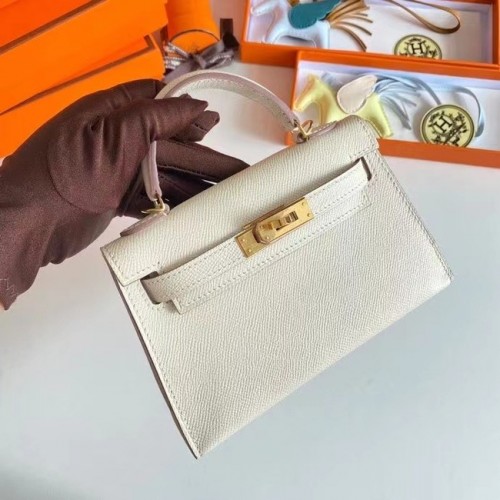 Hermes Kelly 19cm Umhängetaschen Epsom Leder KL19 Gold Hardware Creme