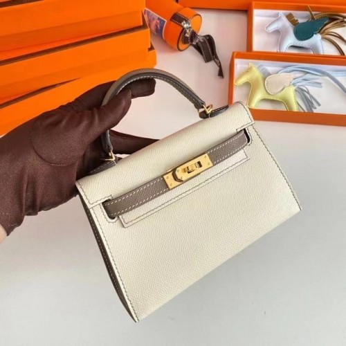 Hermes Kelly 19cm Umhängetaschen Epsom Leder KL19 Gold Hardware Creme&Grau