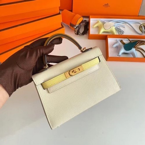 Hermes Kelly 19cm Umhängetaschen Epsom Leder KL19 Gold Hardware Creme & Gelb
