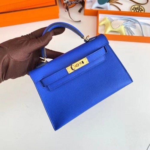 Hermes Kelly 19cm Umhängetaschen Epsom Leather KL19 Gold-Hardware Elektro-Optik blau