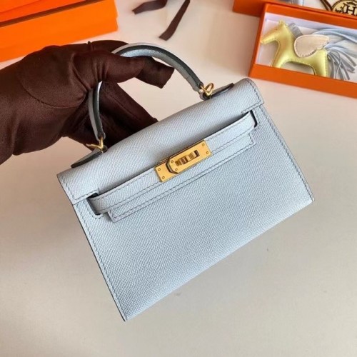 Hermes Kelly 19cm Umhängetaschen Epsom Leder KL19 Gold Hardware Gletscherblau