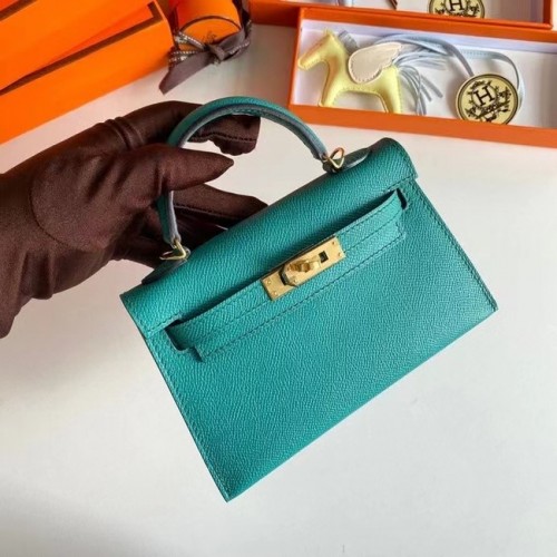 Hermes Kelly 19cm Umhängetaschen Epsom Leder KL19 Gold Hardware Seeblau