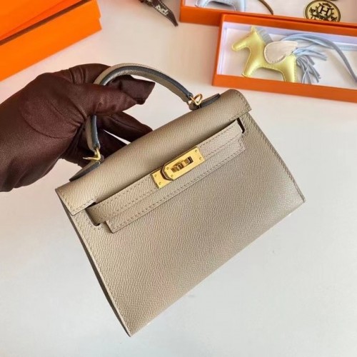 Hermes Kelly 19cm Umhängetaschen Epsom Leather KL19 Gold Hardware Perlgrau
