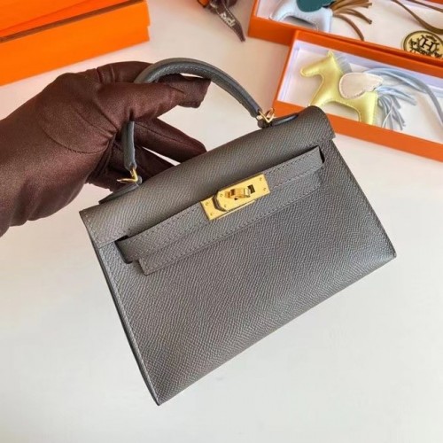Hermes Kelly 19cm Umhängetaschen Epsom Leather KL19 Gold Hardware grau