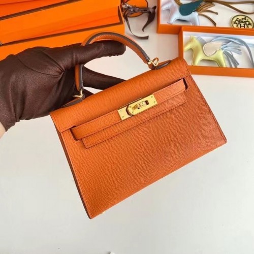 Hermes Kelly 19cm Umhängetaschen Epsom Leather KL19 Gold Hardware orange