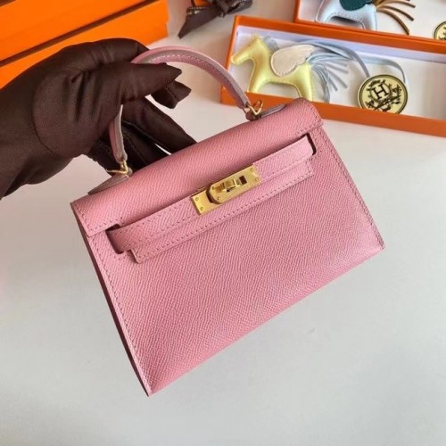 Hermes Kelly 19cm Schultertasche Epsom Leder KL19 Gold Hardware rosa