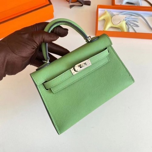 Hermes Kelly 19cm Umhängetaschen Epsom Leder KL19 Silberne Hardware Avocadogrün