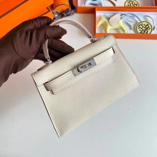 Hermes Kelly 19cm Umhängetaschen Epsom Leder KL19 Silber Hardware Creme