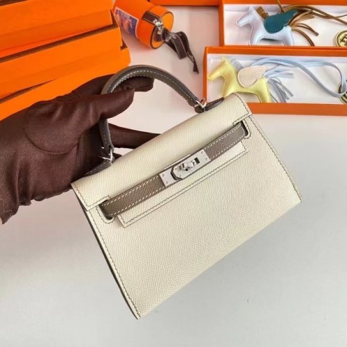Hermes Kelly 19cm Umhängetaschen Epsom Leder KL19 Silberne Hardware Creme&Grau