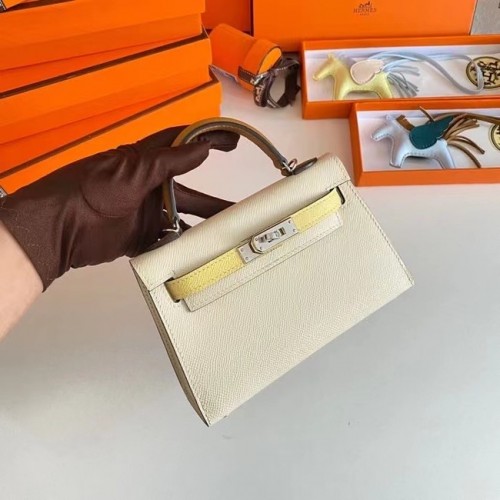 Hermes Kelly 19cm Umhängetaschen Epsom Leder KL19 Silberne Hardware Creme&Gelb