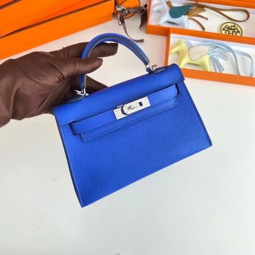 Hermes Kelly 19cm Umhängetaschen Epsom Leder KL19 Silberne Hardware Elektrooptik blau