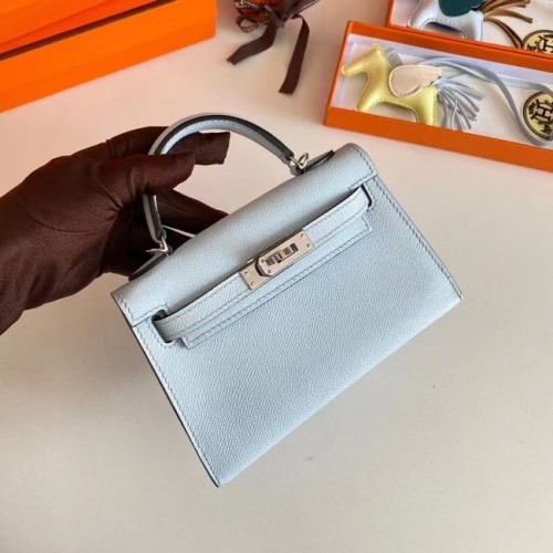 Hermes Kelly 19cm Umhängetaschen Epsom Leder KL19 Silberne Hardware Gletscherblau