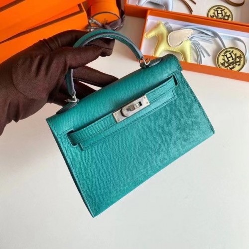 Hermes Kelly 19cm Umhängetaschen Epsom Leder KL19 Silberne Hardware Seeblau