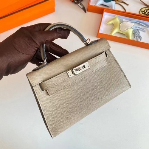 Hermes Kelly 19cm Umhängetaschen Epsom Leather KL19 Silberne Hardware Perlgrau