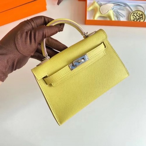 Hermes Kelly 19cm Umhängetaschen Epsom Leder KL19 Silber Hardware Zitrone