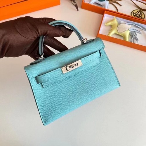 Hermes Kelly 19cm Umhängetaschen Epsom Leder KL19 Silberne Hardware himmelblau