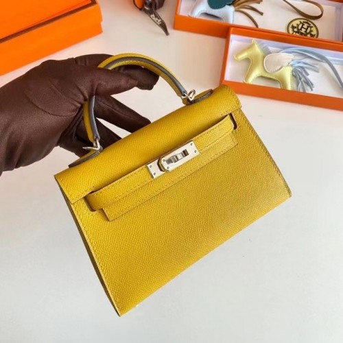 Hermes Kelly 19cm Umhängetaschen Epsom Leather KL19 Silberne Hardware gelb