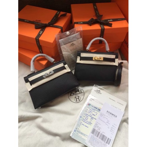 Hermes Kelly 19cm Schultertasche Epsom Leder KL19 schwarz