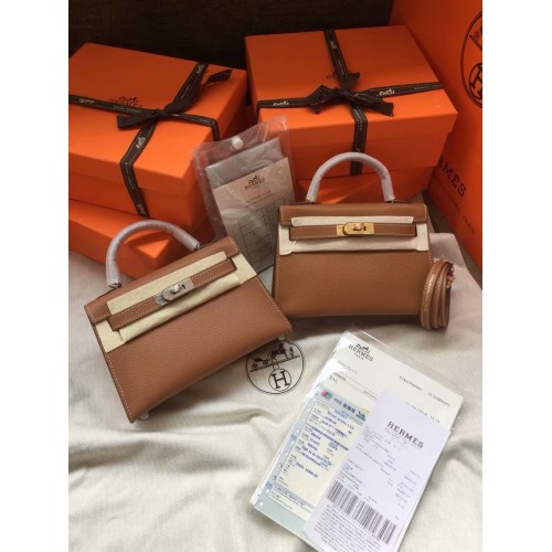 Hermes Kelly 19cm Schultertasche Epsom Leder KL19 braun