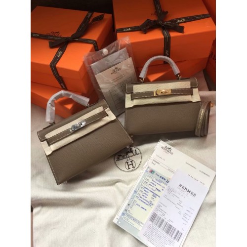Hermes Kelly 19cm Schultertasche Epsom Leder KL19 dunkelgrau