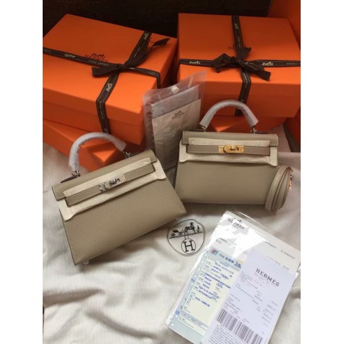 Hermes Kelly 19cm Schultertasche Epsom Leder KL19 grau