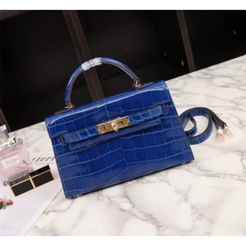 Hermes Kelly 19cm Tragetasche Krokoleder KL19 blau