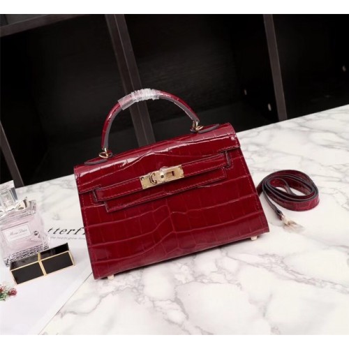 Hermes Kelly 19cm Tragetasche Krokoleder KL19 fuchsia