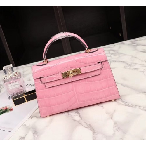 Hermes Kelly 19cm Tragetasche Krokodilleder KL19 rosa