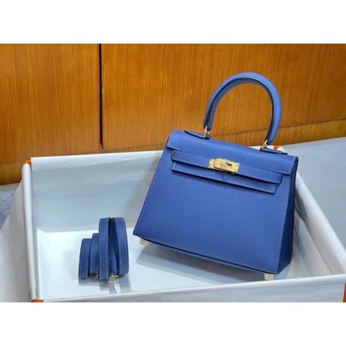 Hermes Kelly 20cm Schultertasche Epsom KL2750 blau&gold