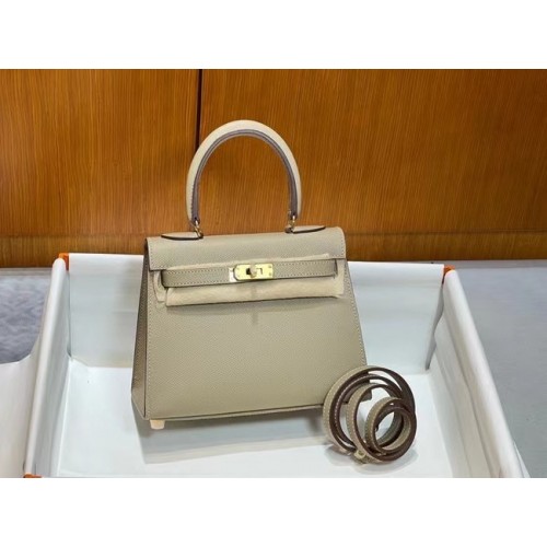 Hermes Kelly 20cm Schultertasche Epsom KL2750 Perlgrau&Gold