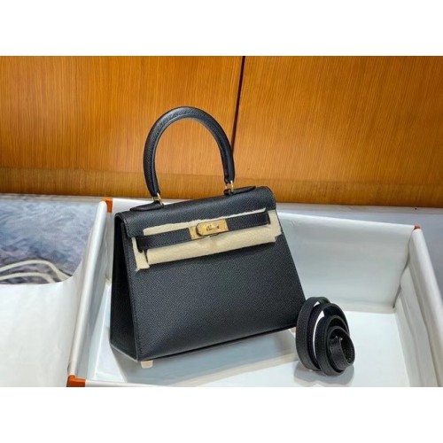 Hermes Kelly 20cm Schultertasche Epsom KL2750 schwarz&gold