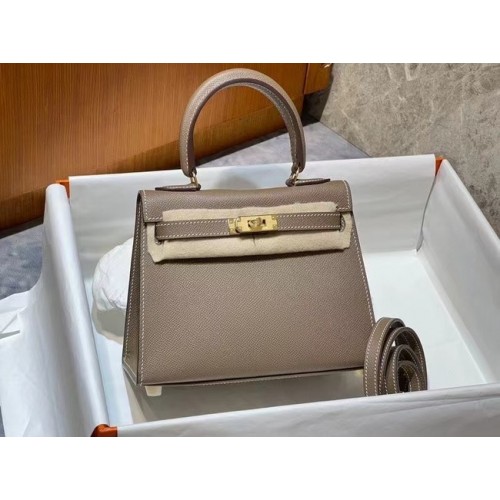 Hermes Kelly 20cm Schultertasche Epsom KL2750 grau&gold
