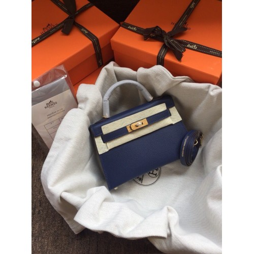 Hermes Kelly 20cm Tragetasche Original Epsom Leder KL20 Blau