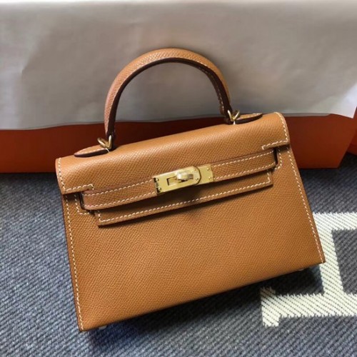 Hermes Kelly 20cm Einkaufstasche Original Epsom Leder KL20 Kamel