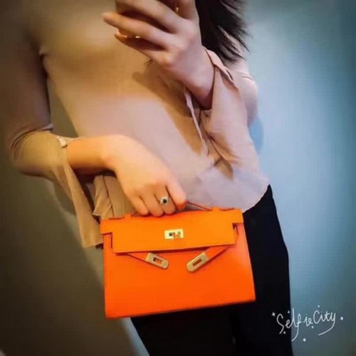 Hermes Kelly 22cm Einkaufstasche Original Leder KL22 Orange