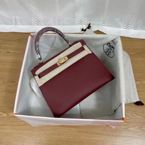 Hermes Kelly 25cm Umhängetaschen Epsom KL2755 Burgund & goldfarbenes Metall
