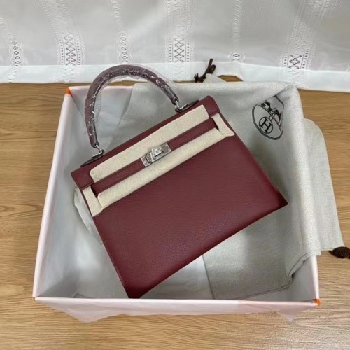Hermes Kelly 25cm Umhängetaschen Epsom KL2755 Burgund & silberfarbenes Metall