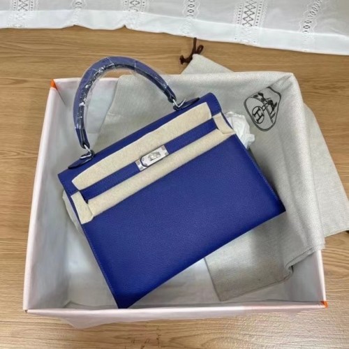 Hermes Kelly 25cm Schultertasche Epsom KL2755 Elektrooptisches blau&silberfarbenes Metall
