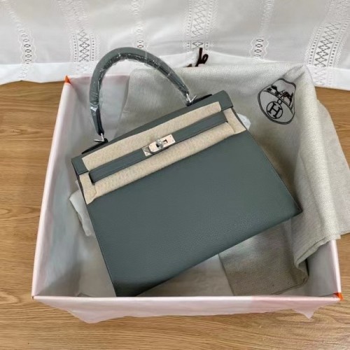 Hermes Kelly 25cm Schultertasche Epsom KL2755 Nebelblau&silberfarbenes Metall
