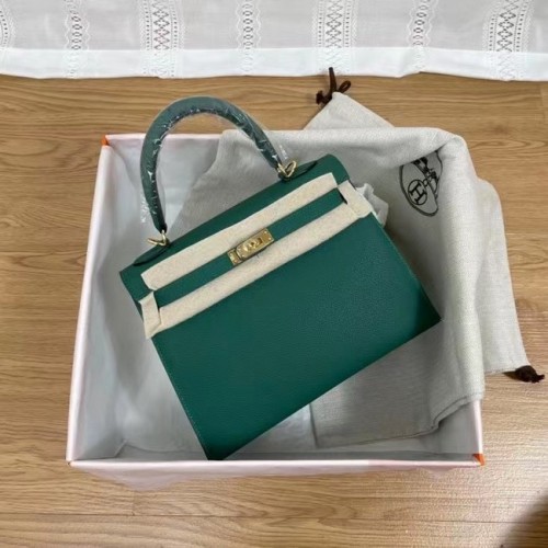 Hermes Kelly 25cm Schultertasche Epsom KL2755 Seegrün&goldfarbenes Metall