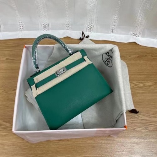 Hermes Kelly 25cm Schultertasche Epsom KL2755 Seegrün&silberfarbenes Metall