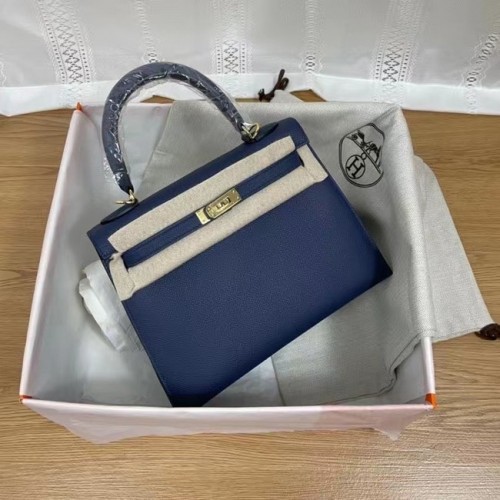 Hermes Kelly 25cm Schultertasche Epsom KL2755 Königsblau&goldfarbenes Metall