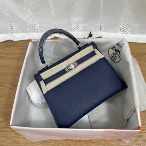 Hermes Kelly 25cm Schultertasche Epsom KL2755 Königsblau&silberfarbenes Metall